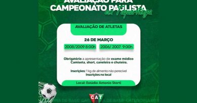 CAT: Avaliação para o Campeonato Paulista será neste domingo, dia 26