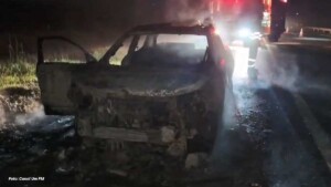 Caminhonete pega fogo na Rodovia Washington Luís e mobiliza Corpo de Bombeiros de Taquaritinga